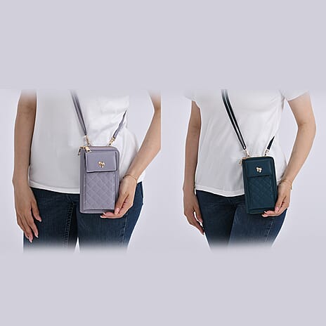 Set of 2 Quilted Cellphone Bags - Pale Lilac - Dark Teal