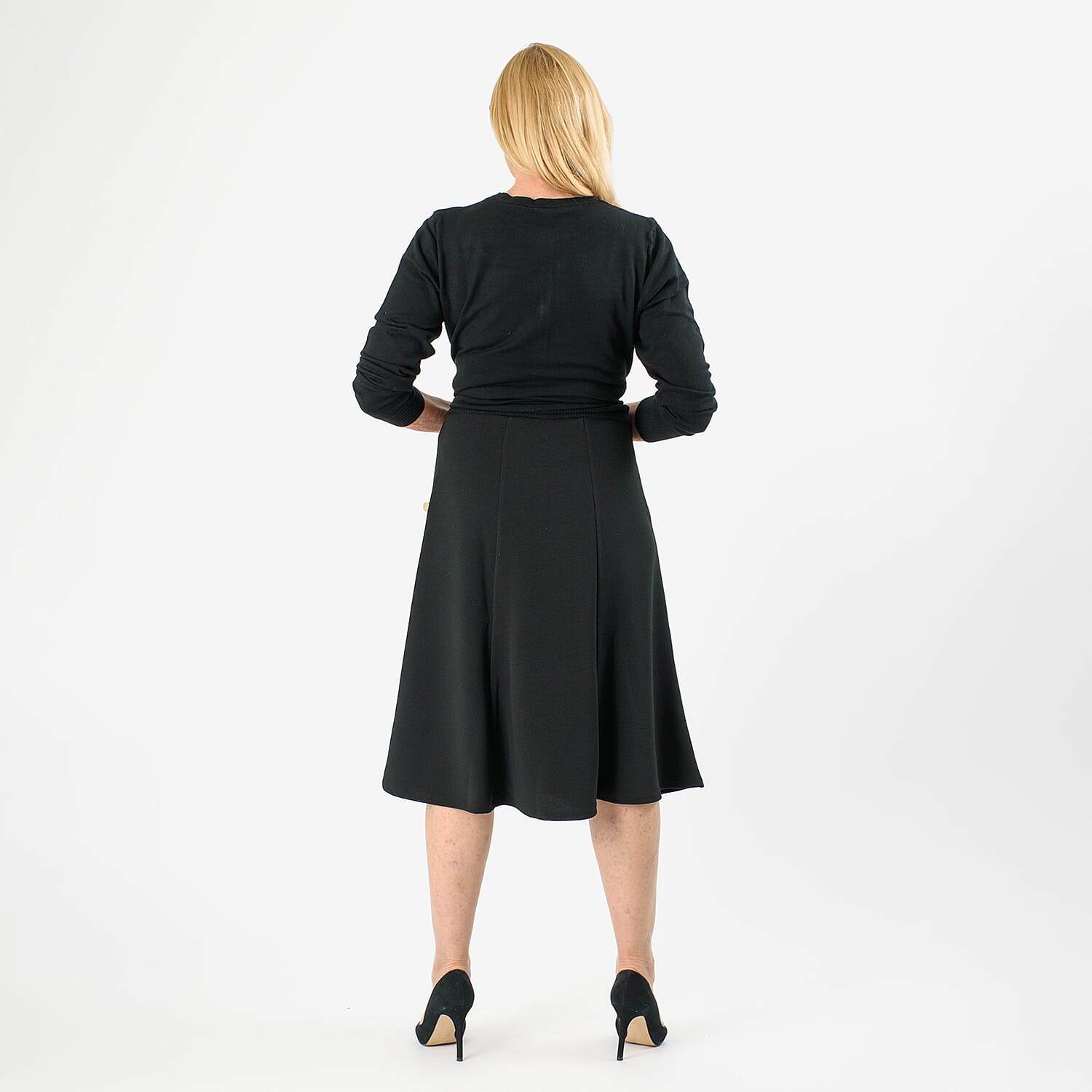 Anonymous A-Line Midi Skirt with Gold Button Detail (Size 12) - Navy