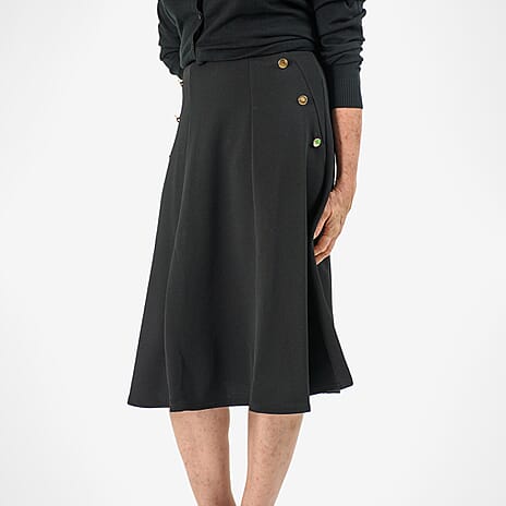 Anonymous A-Line Midi Skirt with Gold Button Detail (Size 14) - Black