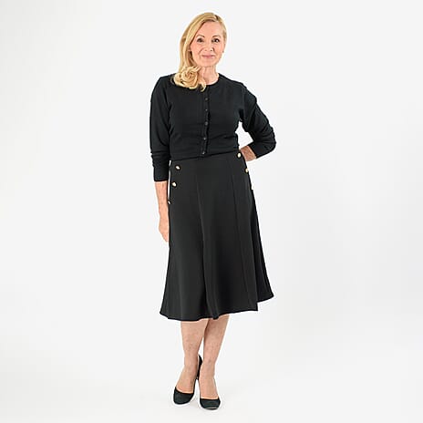Anonymous A-Line Midi Skirt with Gold Button Detail (Size 20) - Black