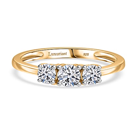 LUXURIANT Lab Grown Diamond (SI GH) Trilogy Ring in Vermeil Yellow Gold Plated Sterling Silver 0.50 Ct.