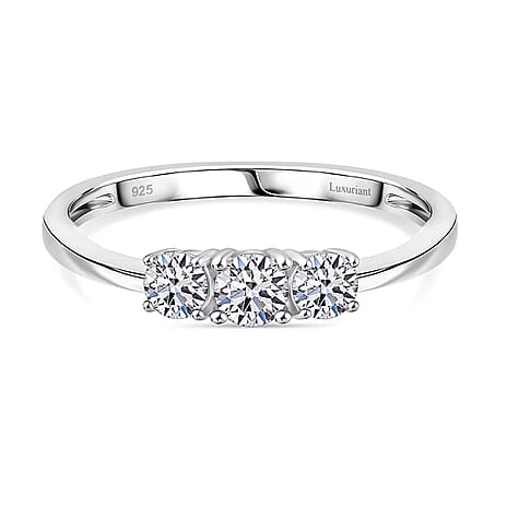 Luxuriant Diamond Lab Grown Diamond (SI-G-H) Trilogy Ring in Platinum Overlay Sterling Silver 0.50 Ct.