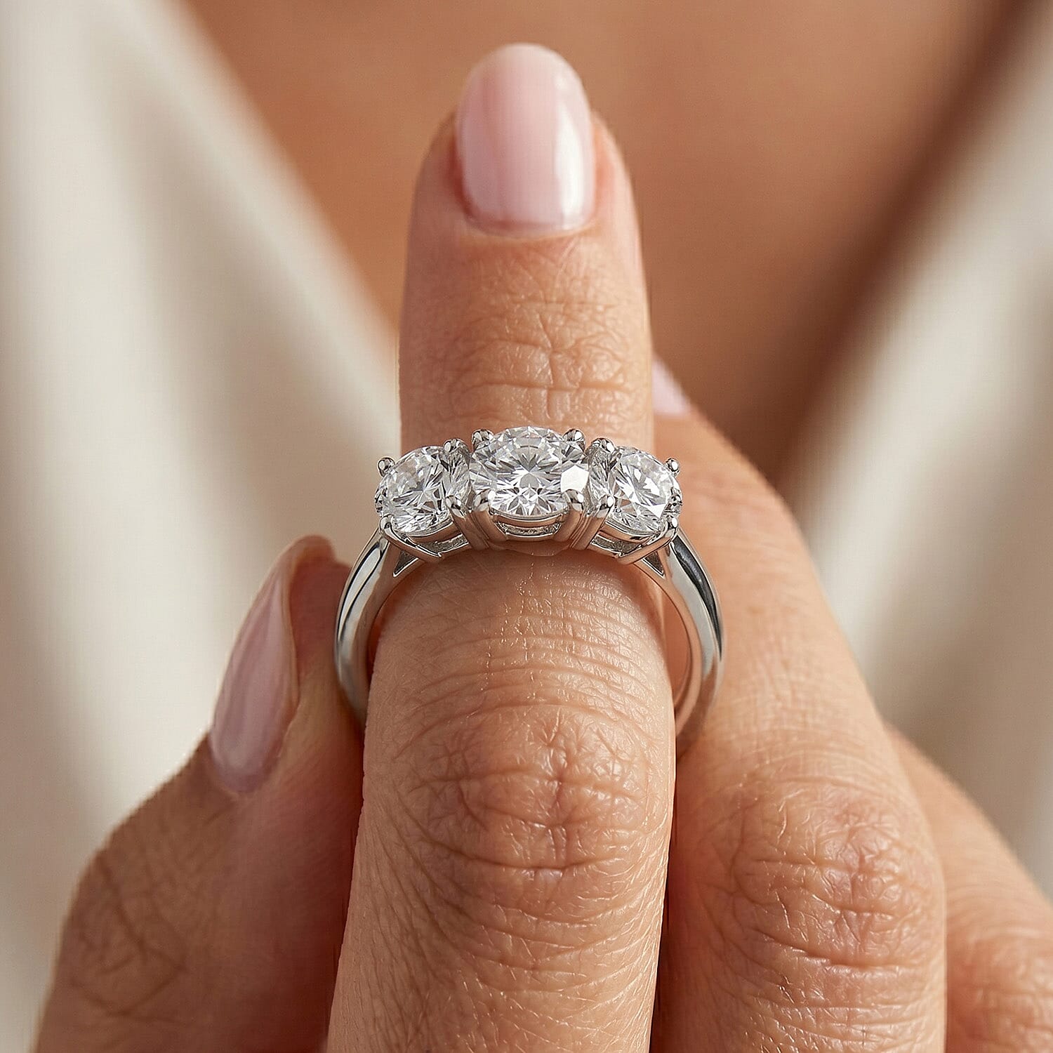 Luxuriant Diamond Lab Grown Diamond (SI-GH) Trilogy Ring in Sterling Silver