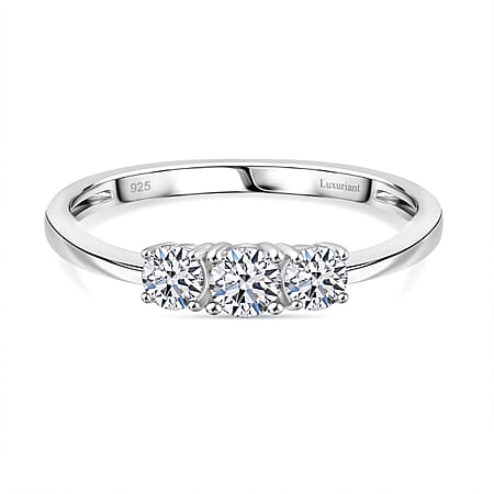 LUXURIANT Lab Grown Diamond (SI/G H) Trilogy Ring in Platinum Overlay Sterling Silver 0.50 Ct.