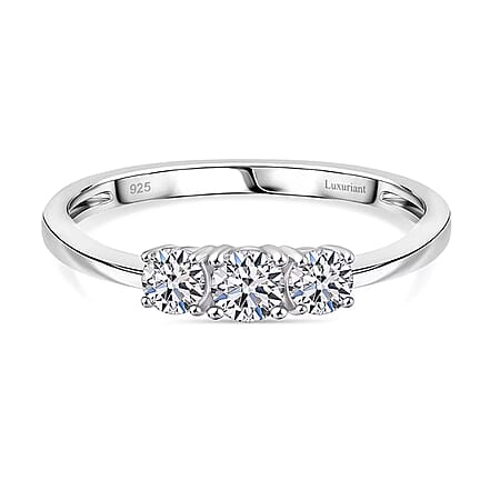 LUXURIANT 0.5 Ct. Lab Grown Diamond Trilogy Ring in Platinum Overlay Sterling Silver (SI/G-H)