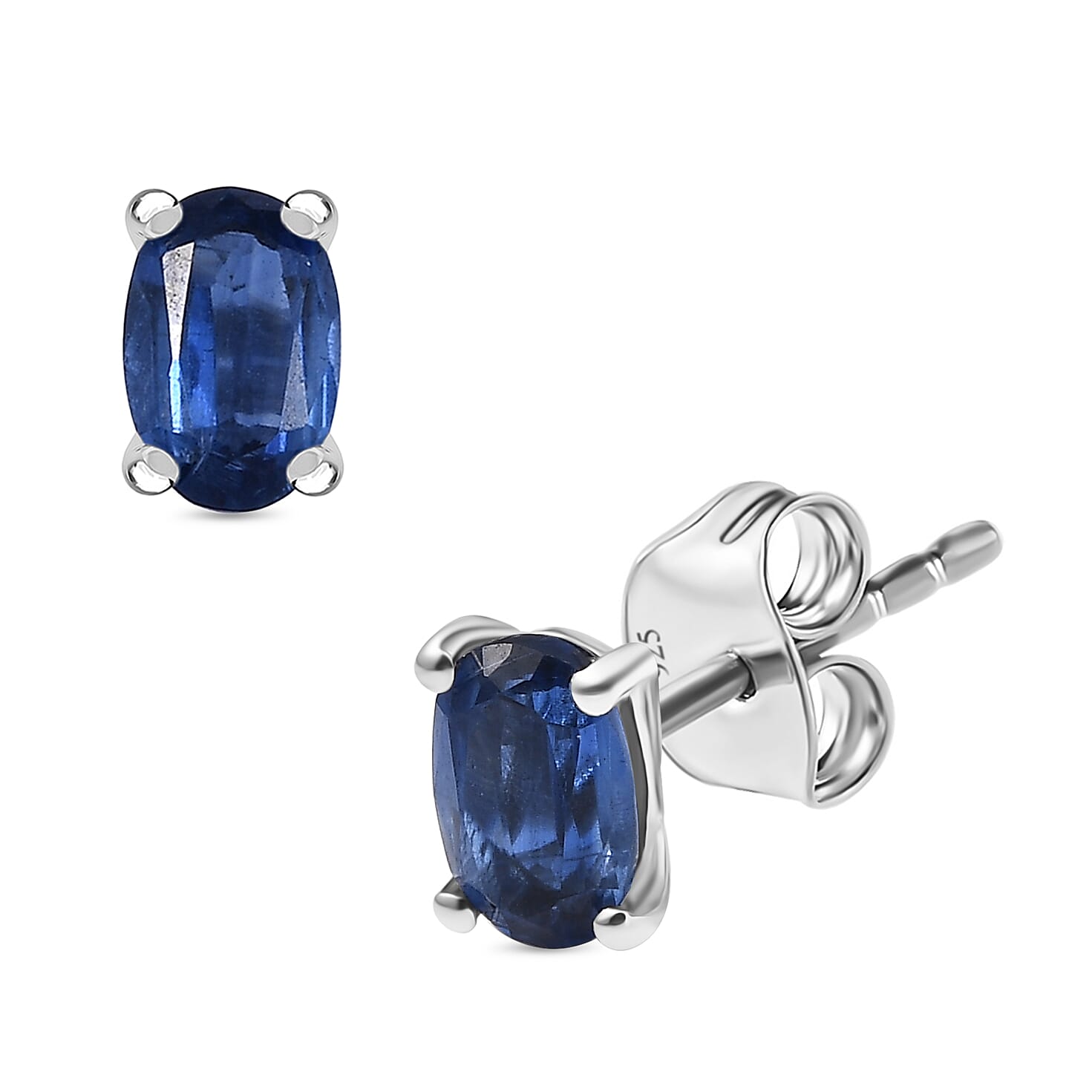 AAA Natural Kashmir Kyanite Solitaire Stud Push Post Earring with Push Back in Rhodium Overlay Sterling Silver 1.24 Ct.