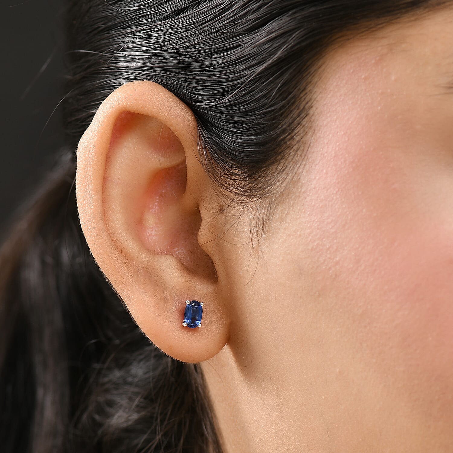 AAA Natural Kashmir Kyanite Solitaire Stud Push Post Earring with Push Back in Rhodium Overlay Sterling Silver 1.24 Ct.