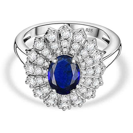 Kyanite & White Zircon Ring in Rhodium Overlay Sterling Silver 2.62 Ct.