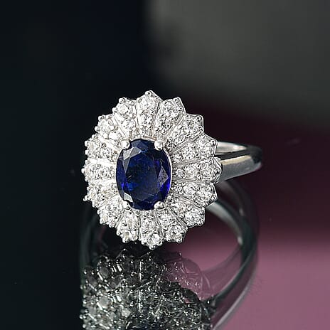 Kyanite & White Zircon Ring in Rhodium Overlay Sterling Silver 2.62 Ct.