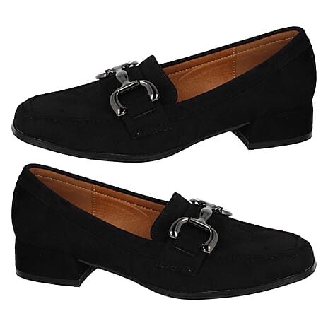 Spot On Ladies Loafer With Metal Trim (Size 3) - Black Suedette