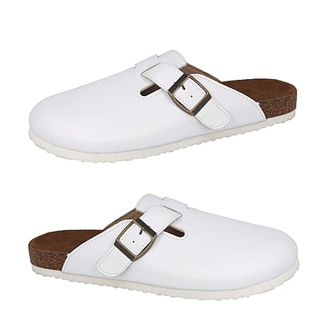 Down to Earth Ladies Action Leather Side Buckle Mule (Size 4) - White