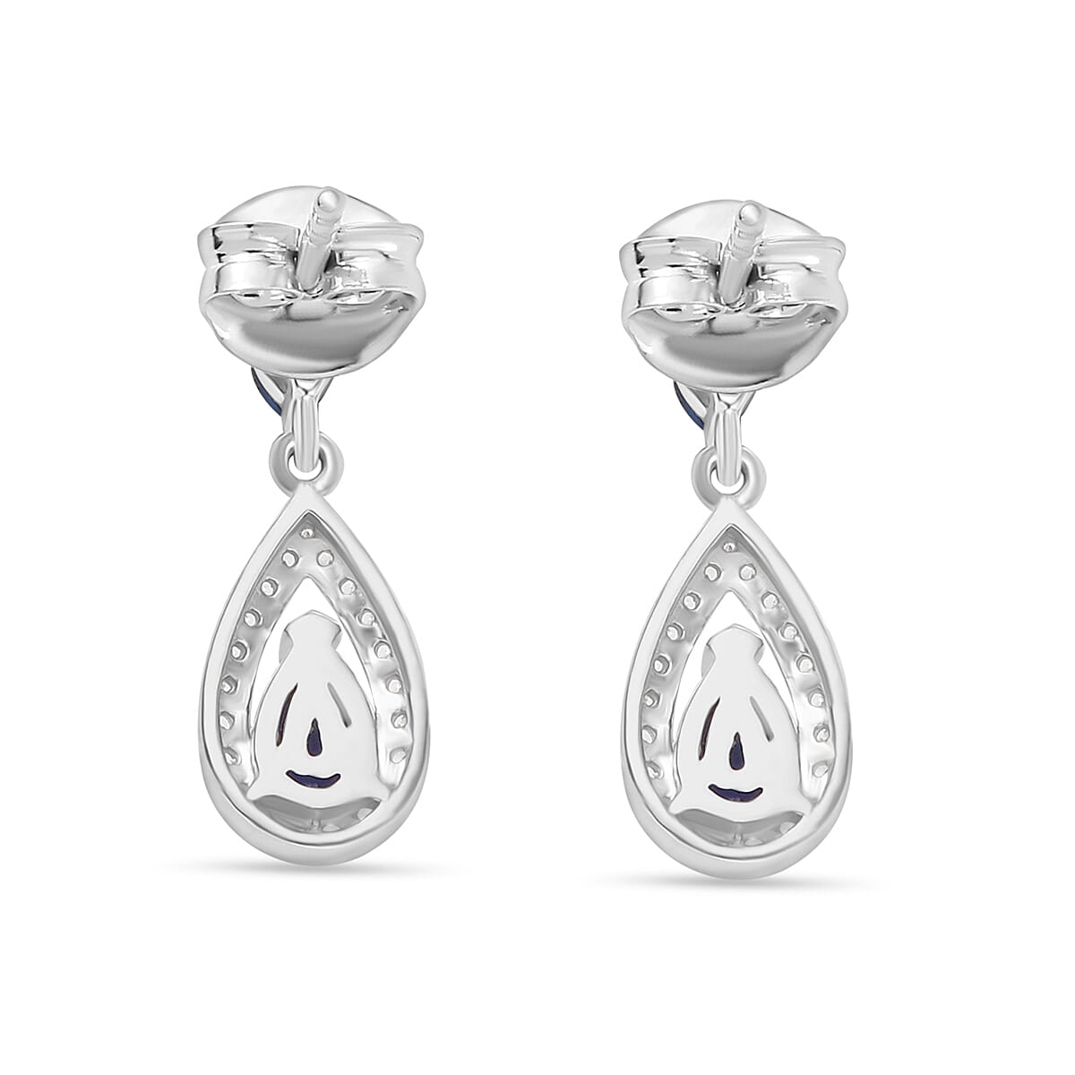 AAA Natural Kashmir Kyanite & White Zircon Dangling Earring with Push Back in Rhodium Overlay Sterling Silver 1.94 Ct. AAA Natural Kashmir Kyanite & White Zircon Dangling Earring with Push Back in Rhodium Overlay Sterling Silver 1.94 Ct.