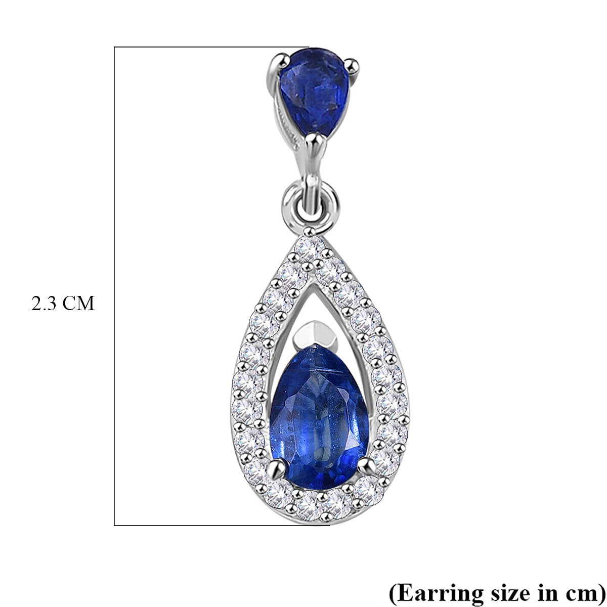 AAA Natural Kashmir Kyanite & White Zircon Dangling Earring with Push Back in Rhodium Overlay Sterling Silver 1.94 Ct. AAA Natural Kashmir Kyanite & White Zircon Dangling Earring with Push Back in Rhodium Overlay Sterling Silver 1.94 Ct.