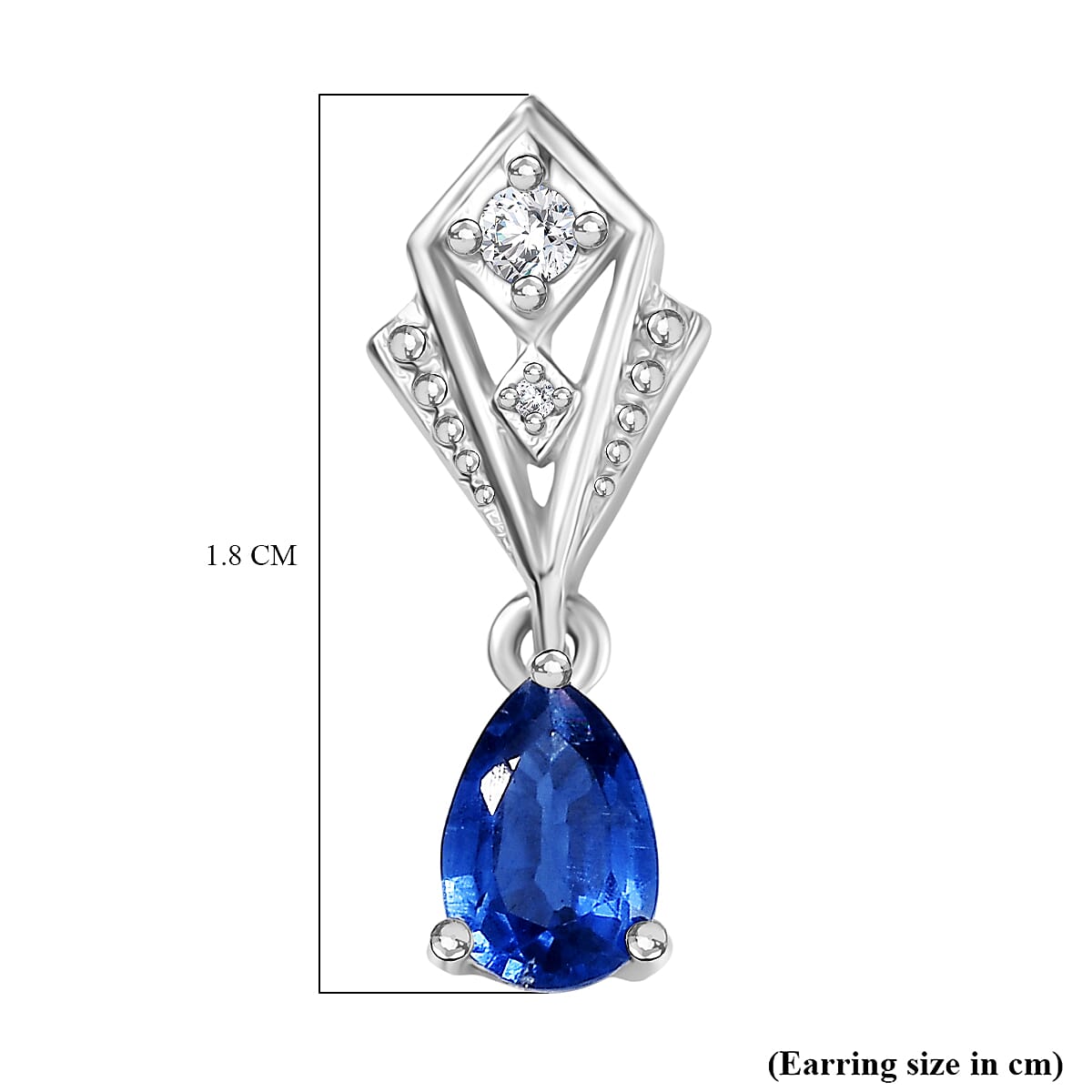 AAA Natural Kashmir Kyanite & White Zircon Dangling Earring with Push Back in Rhodium Overlay Sterling Silver 1.17 Ct. AAA Natural Kashmir Kyanite & White Zircon Dangling Earring with Push Back in Rhodium Overlay Sterling Silver 1.17 Ct.