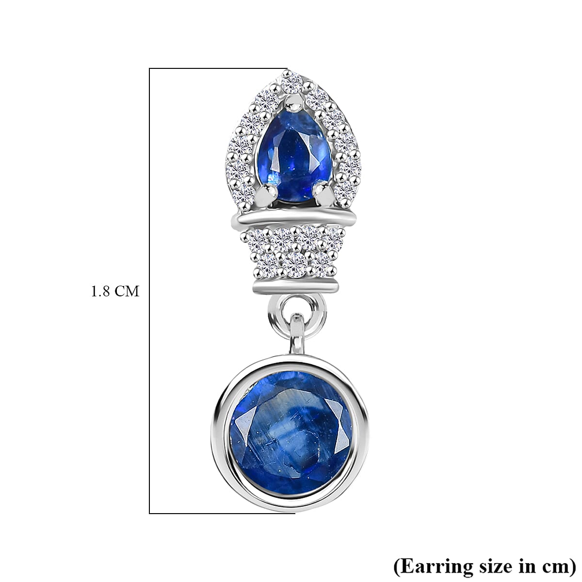 AAA Natural Kashmir Kyanite & White Zircon Dangling Earring with Push Back in Rhodium Overlay Sterling Silver 1.87 Ct. AAA Natural Kashmir Kyanite & White Zircon Dangling Earring with Push Back in Rhodium Overlay Sterling Silver 1.87 Ct.