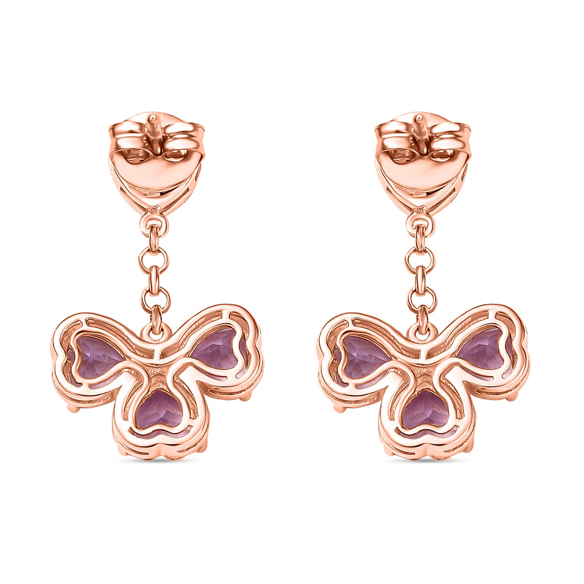 Rose De France Amethyst & Moissanite Floral Push Back Earring in 18K Vermeil Rose Gold Plated Sterling Silver 5.36 Ct. Rose De France Amethyst & Moissanite Floral Push Back Earring in 18K Vermeil Rose Gold Plated Sterling Silver 5.36 Ct.