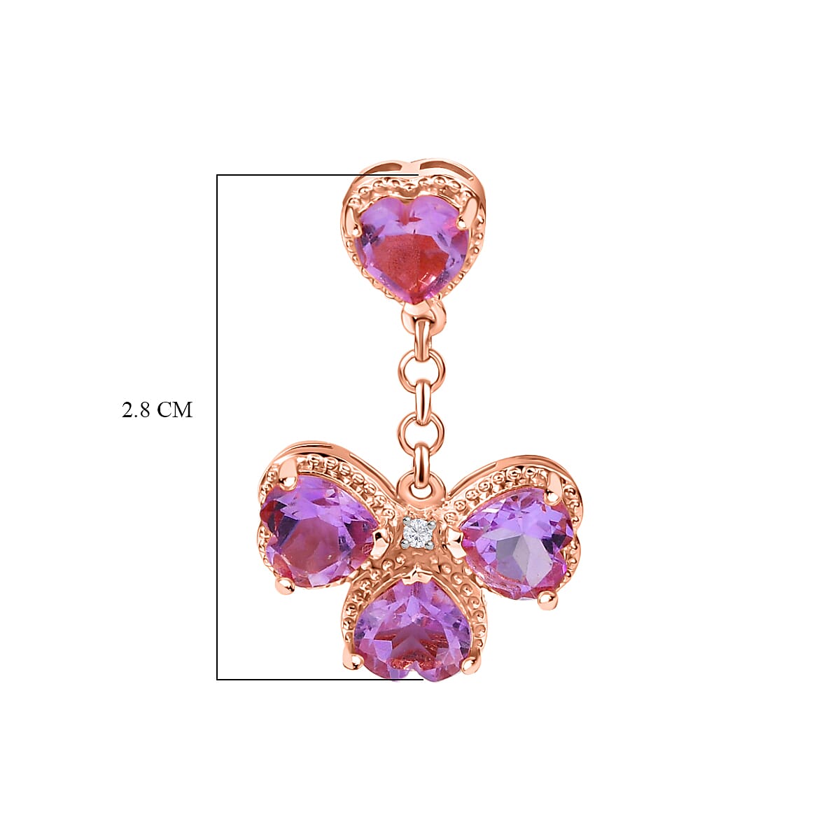 Rose De France Amethyst & Moissanite Floral Push Back Earring in 18K Vermeil Rose Gold Plated Sterling Silver 5.36 Ct. Rose De France Amethyst & Moissanite Floral Push Back Earring in 18K Vermeil Rose Gold Plated Sterling Silver 5.36 Ct.