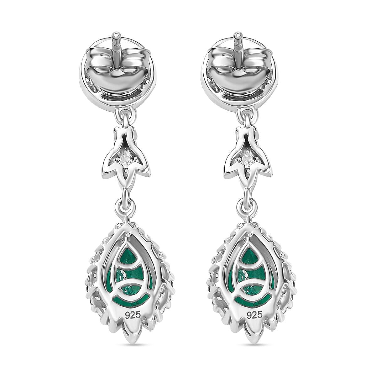 Emeraldine Triplet Quartz, Fresh Water Pearl & White Zircon Dangling Earring with Push Back in Rhodium Overlay Sterling Silver 4.79 Ct. Emeraldine Triplet Quartz, Fresh Water Pearl & White Zircon Dangling Earring with Push Back in Rhodium Overlay Sterling Silver 4.79 Ct.