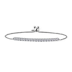 Luxuriant Lab Grown Diamond (SI/GH) Chain Bracelet (Size 6.5 - 9.5 Adjustable) in Rhodium Overlay Sterling Silver 1.00 Ct.