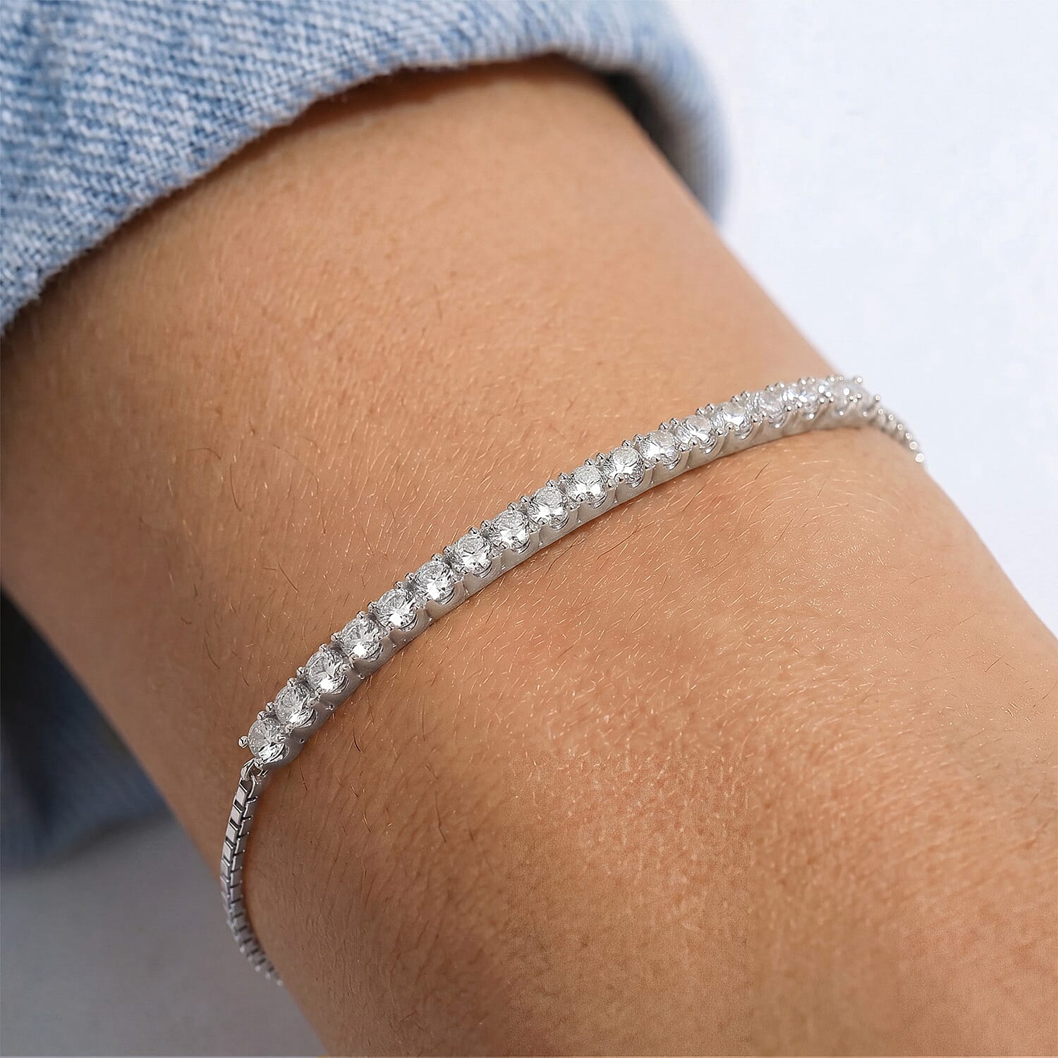 Lab Grown Diamond Chain Bracelet (Size - 10.5) in Rhodium OverlaySterling Silver  1.008  Ct.