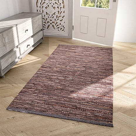 Leather Hand Woven Rug (Size 120x65cm)