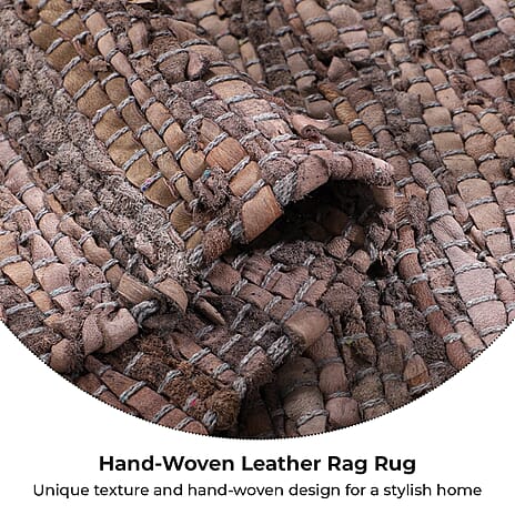Leather Hand Woven Rug (Size 120x65cm)