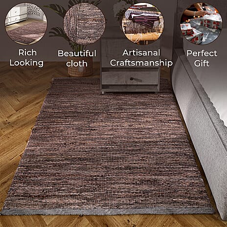 Leather Hand Woven Rug (Size 120x65cm)