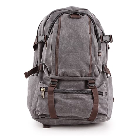 Canvas Side Flaps with Contrast Piping Backpack - Grey