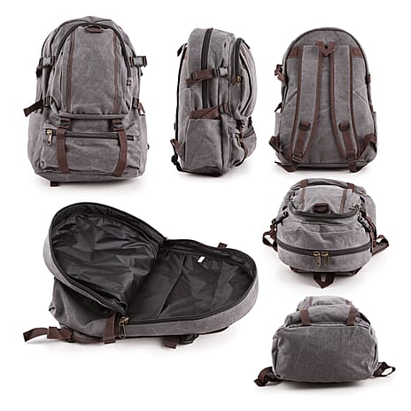 Canvas Side Flaps with Contrast Piping Backpack - Grey