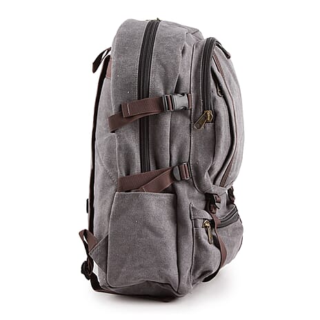 Canvas Side Flaps with Contrast Piping Backpack - Grey