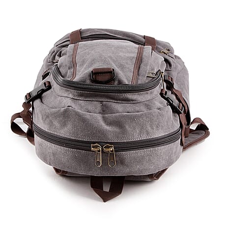 Canvas Side Flaps with Contrast Piping Backpack - Grey