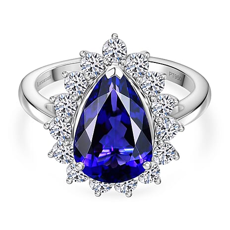 Luxuriant Diamond 950 Platinum AAAA Tanzanite & Lab Grown Diamond (VS-E-F) Solitaire Ring 4.71 Ct. Platinum Wt. 5.40 Gms.