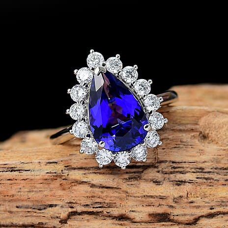 Luxuriant Diamond 950 Platinum AAAA Tanzanite & Lab Grown Diamond (VS-E-F) Solitaire Ring 4.71 Ct. Platinum Wt. 5.40 Gms.