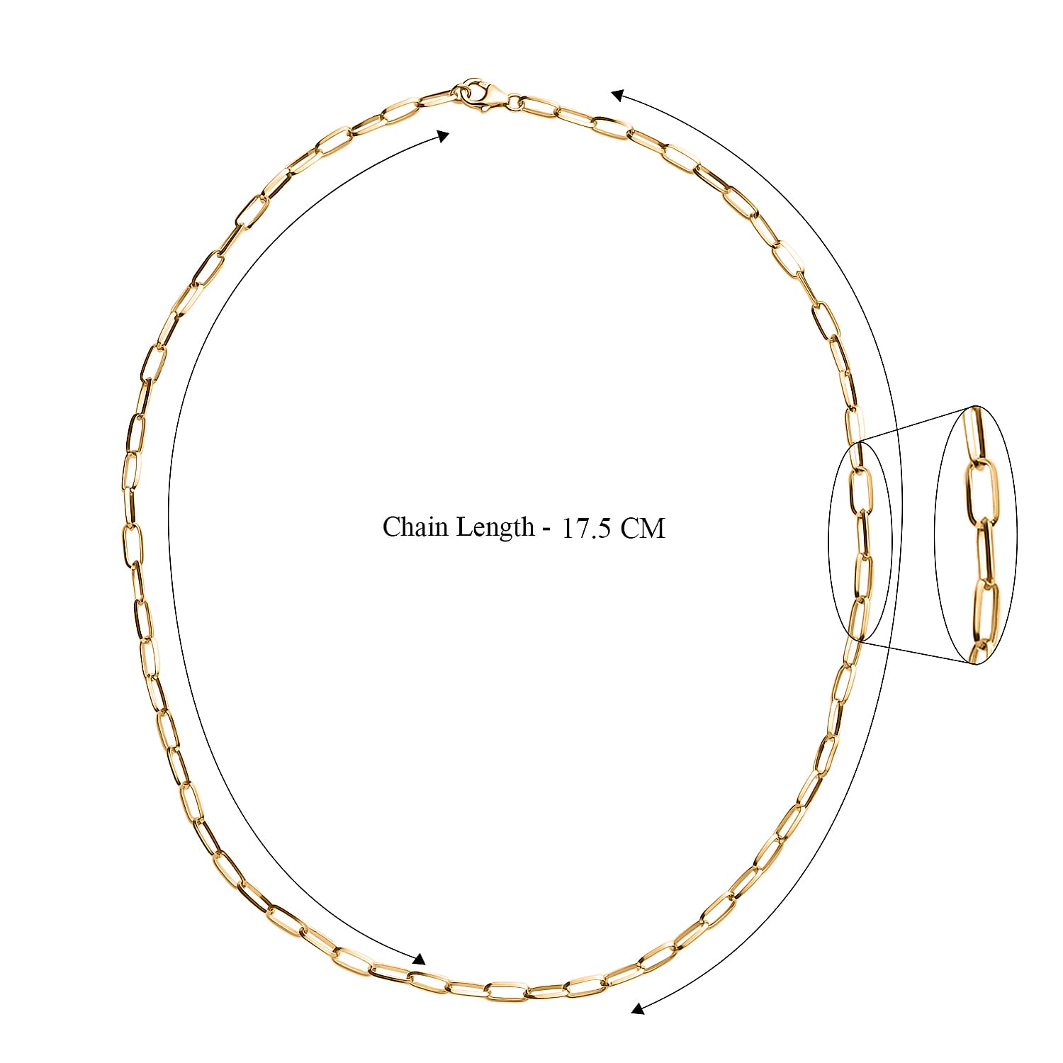 Paperclip Necklace (Size 20) in 18K Vermeil Yellow Gold Plated Sterling Silver, Silver Wt. 7.10 Gms.