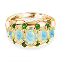 Ethiopian Faceted Opal, Natural Chrome Diopside 5-Stone Ring in 18K Vermeil Yellow Gold Over Sterling Silver 1.71 Ct.