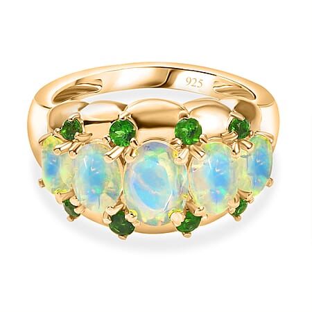 Ethiopian Faceted Opal & Natural Chrome Diopside Ring in 18K Vermeil Yellow Gold Plated Sterling Silver 1.72 Ct.