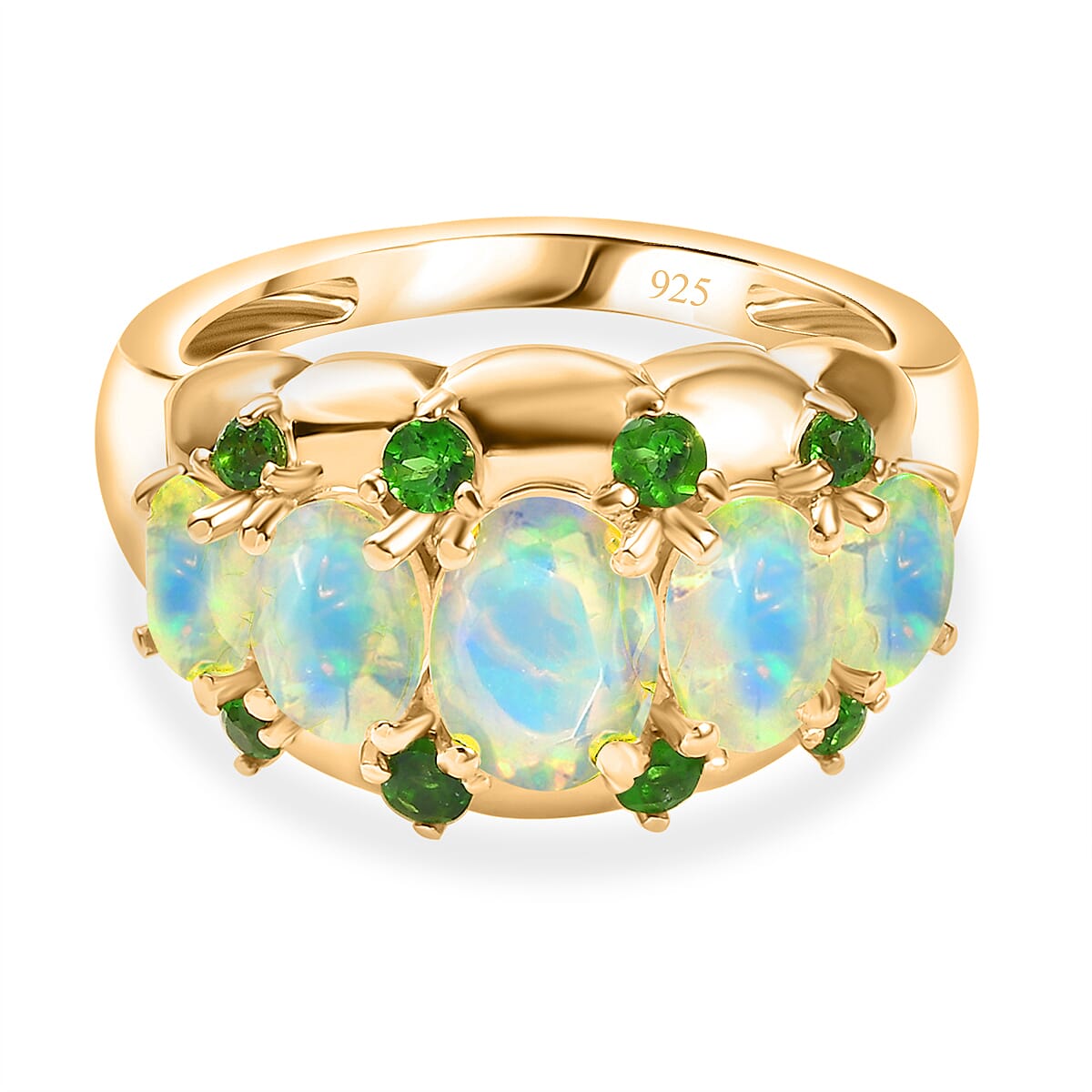 Ethiopian Faceted Opal & Natural Chrome Diopside Ring in 18K Vermeil Yellow Gold Plated Sterling Silver 1.72 Ct. Ethiopian Faceted Opal & Natural Chrome Diopside Ring in 18K Vermeil Yellow Gold Plated Sterling Silver 1.72 Ct.