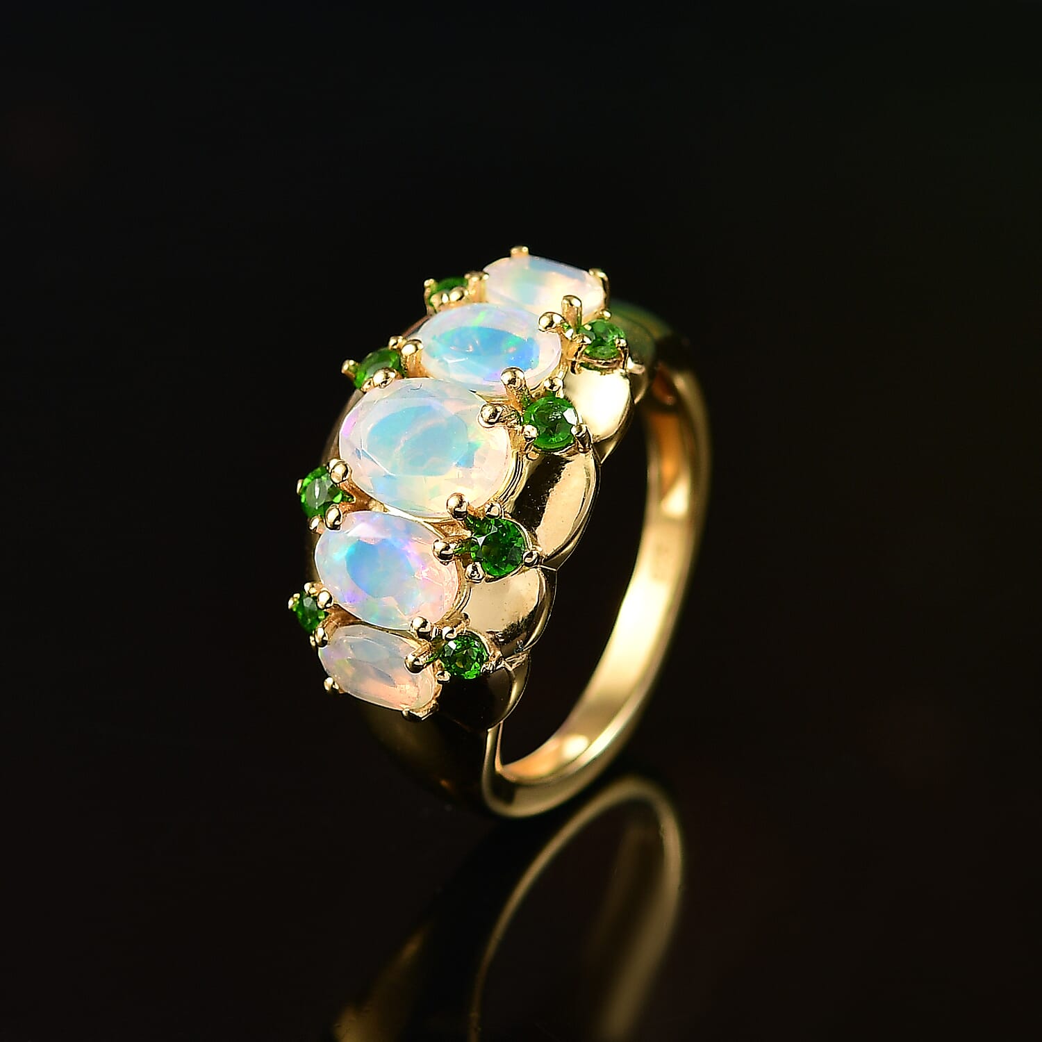 Ethiopian Faceted Opal & Natural Chrome Diopside Ring in 18K Vermeil Yellow Gold Plated Sterling Silver 1.72 Ct. Ethiopian Faceted Opal & Natural Chrome Diopside Ring in 18K Vermeil Yellow Gold Plated Sterling Silver 1.72 Ct.