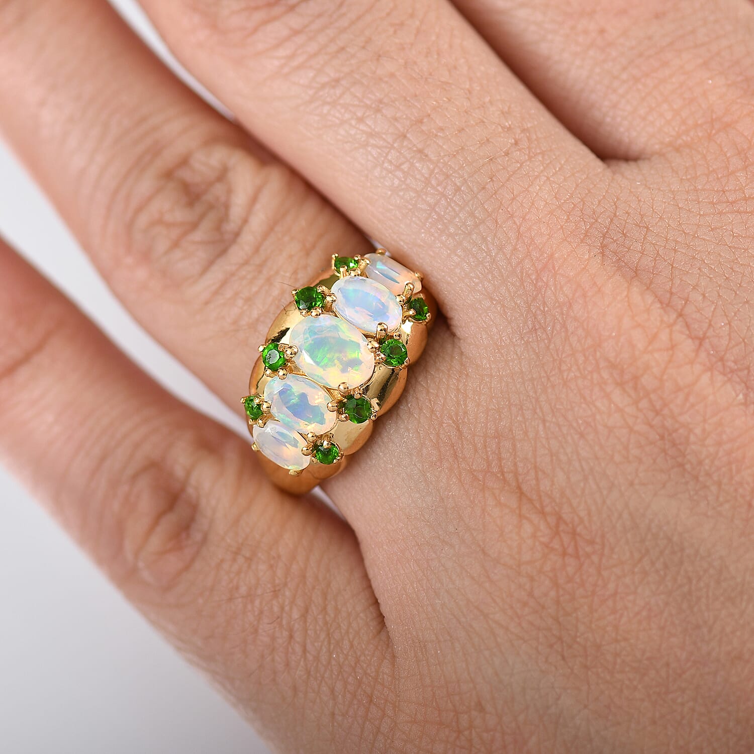Ethiopian Faceted Opal & Natural Chrome Diopside Ring in 18K Vermeil Yellow Gold Plated Sterling Silver 1.72 Ct. Ethiopian Faceted Opal & Natural Chrome Diopside Ring in 18K Vermeil Yellow Gold Plated Sterling Silver 1.72 Ct.