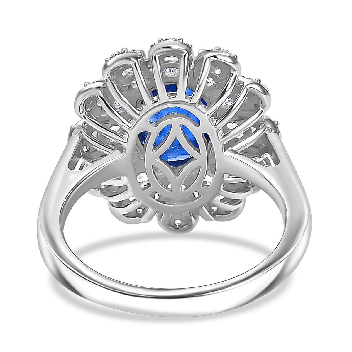 AAA Natural Kashmir Kyanite & White Zircon Cluster Ring in Rhodium Overlay Sterling Silver 3.77 Ct. AAA Natural Kashmir Kyanite & White Zircon Cluster Ring in Rhodium Overlay Sterling Silver 3.77 Ct.