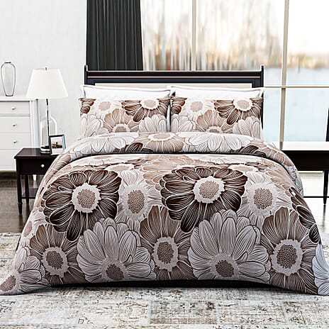 Hush Heaven 3-Piece Printed Duvet Set with Pillow Covers - Storage Bag (Size Double) - Light - Dark Brown