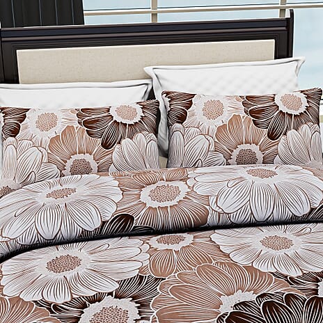 Hush Heaven 3-Piece Printed Duvet Set with Pillow Covers - Storage Bag (Size Double) - Light - Dark Brown