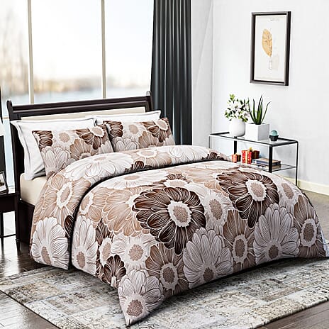 Hush Heaven 3-Piece Printed Duvet Set with Pillow Covers - Storage Bag (Size Double) - Light - Dark Brown