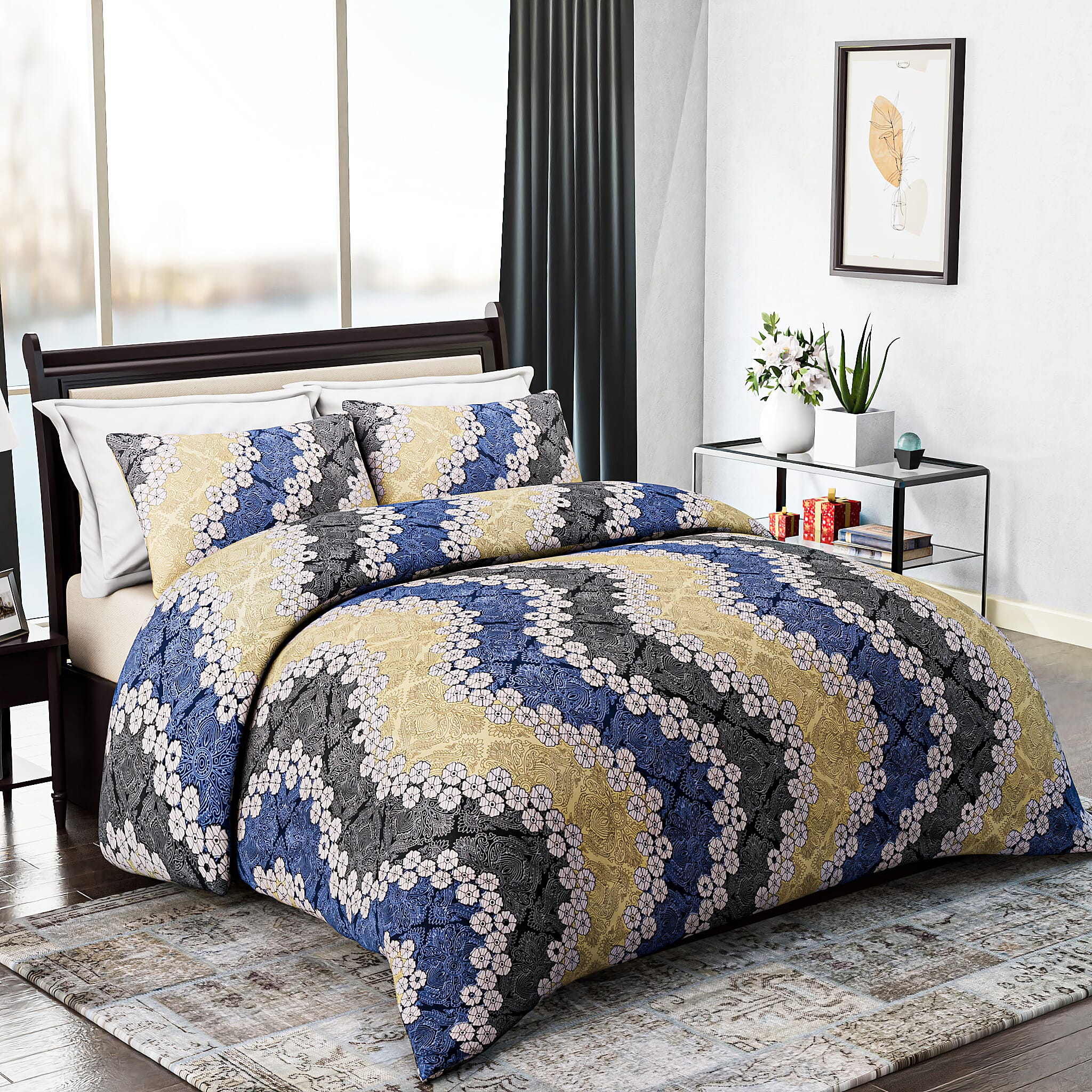 Hush Heaven 3-Piece Printed Duvet Set with Pillow Covers - Storage Bag