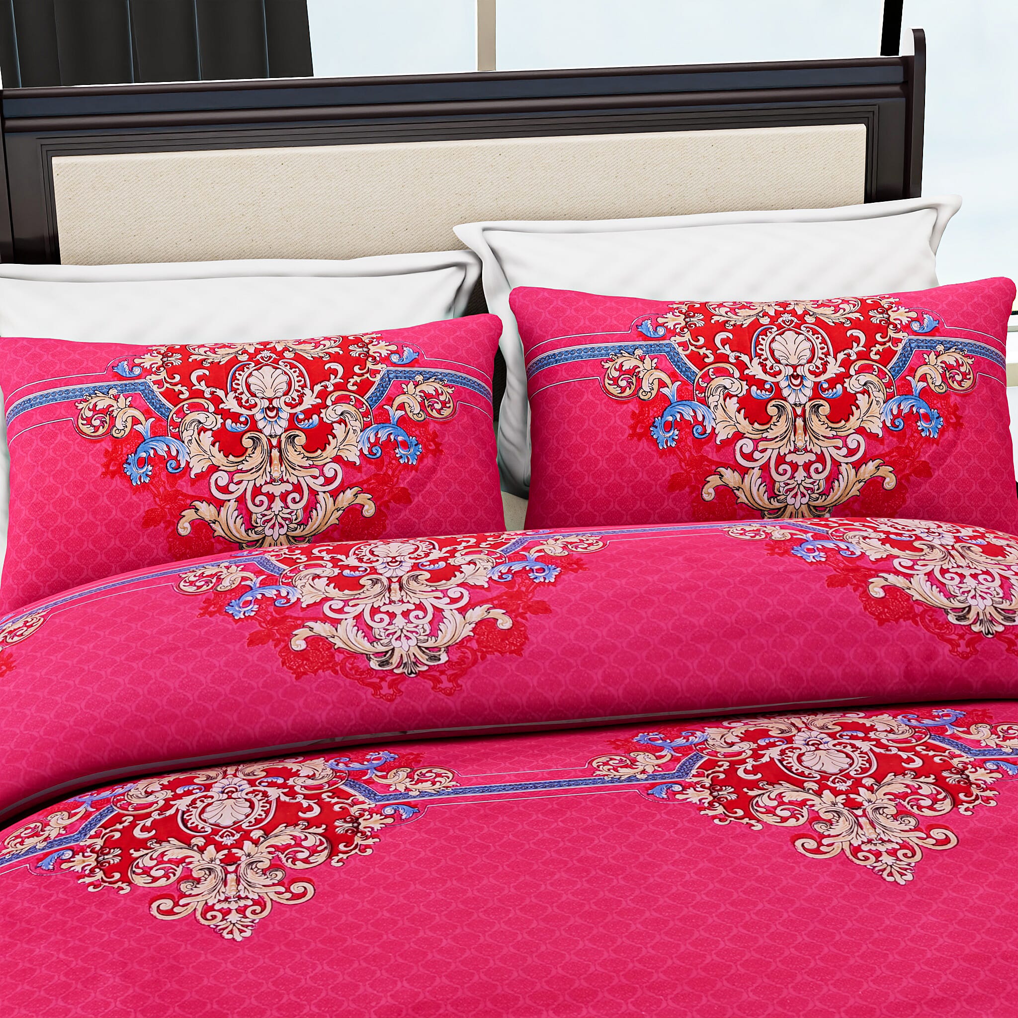 Homesmart 3-Piece Printed Duvet Set with Pillow Covers & Storage Bag (Size Double) - Fushia