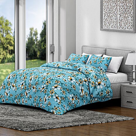 Hush Heaven 3-Piece Floral Print Duvet Set with Pillow Covers - Storage Bag (Size King) - Blue