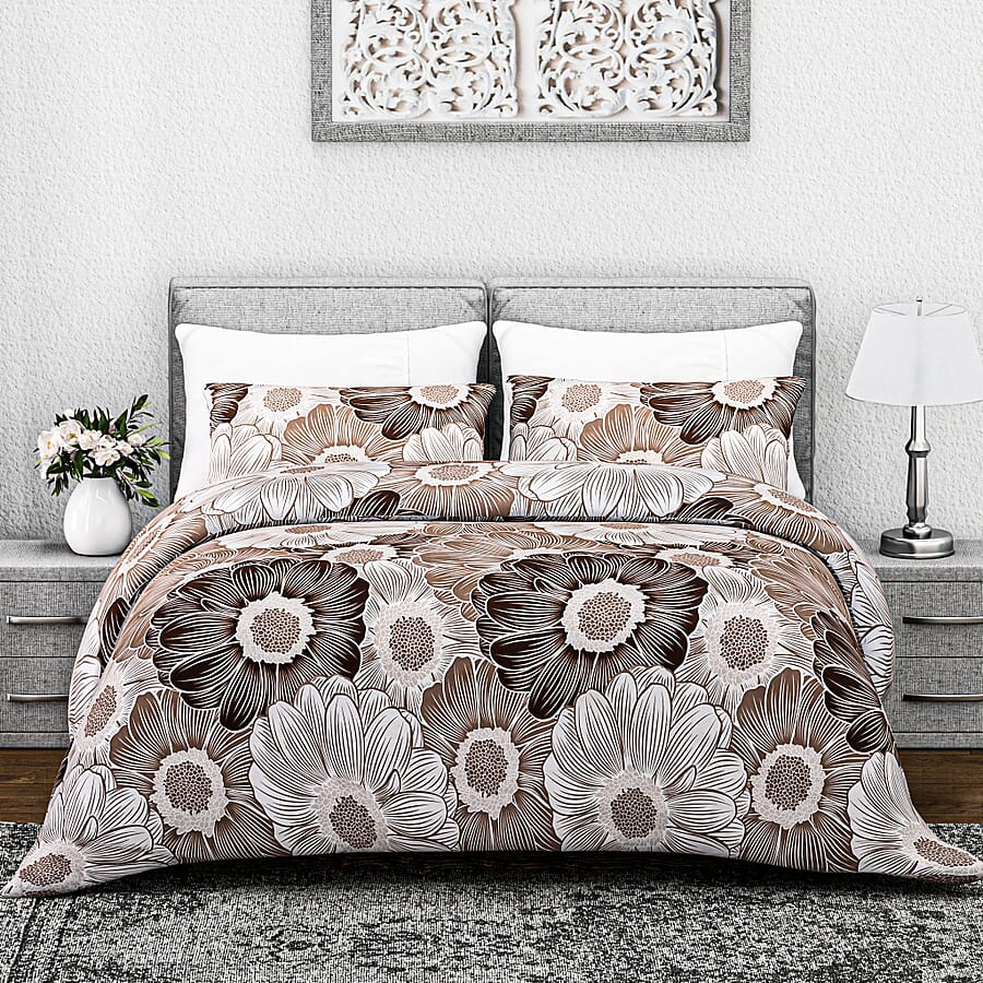 Hush Heaven 3-Piece Printed Duvet Set with Pillow Covers - Storage Bag (Size King) - Light - Dark Brown