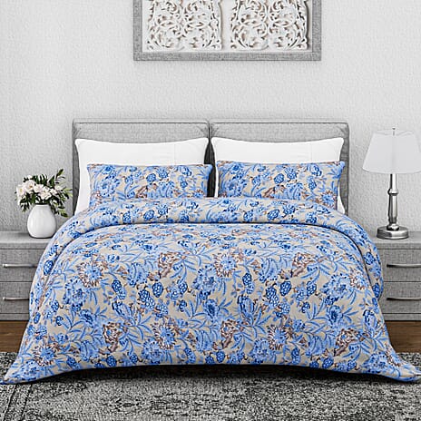 Homesmart 3-Piece Printed Duvet Set with Pillow Covers & Storage Bag (Size King) - Yellow & Blue