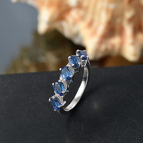 Kashmir Kyanite & White Zircon Ring in Rhodium Overlay Sterling Silver 1.82 Ct.