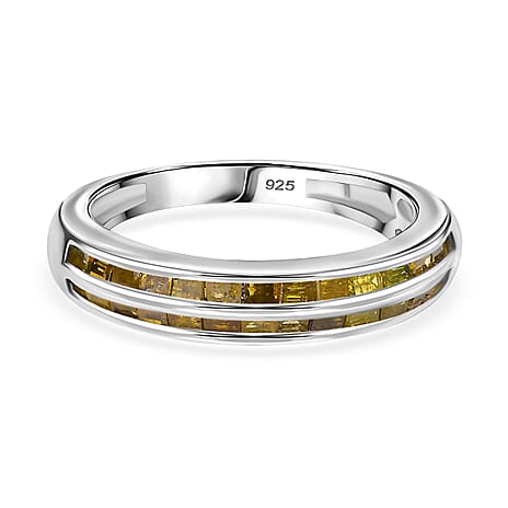 Yellow Diamond Band Ring in Rhodium Overlay Sterling Silver